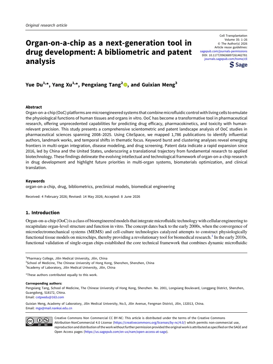 Original PDF first page: Organ-on-a-chip as a next-generation tool in drug development: A bibliometric and patent analysis